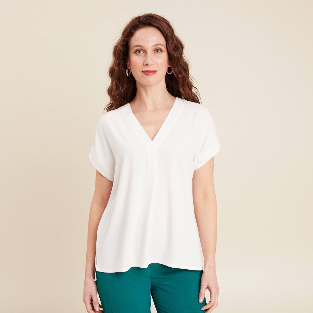 Blouse manches courtes ecru femme