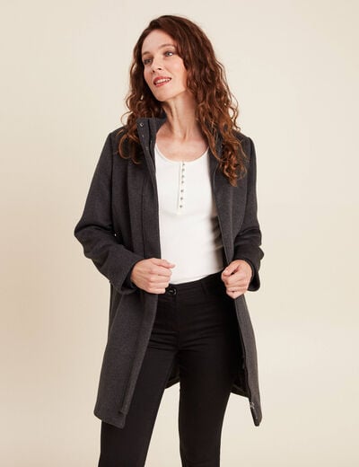 Manteau col montant doubl&eacute; gris fonc&eacute; femme