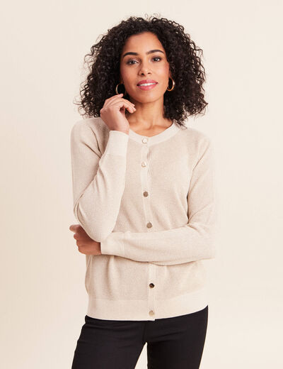 Gilet manches longues col rond brillant couleur or femme