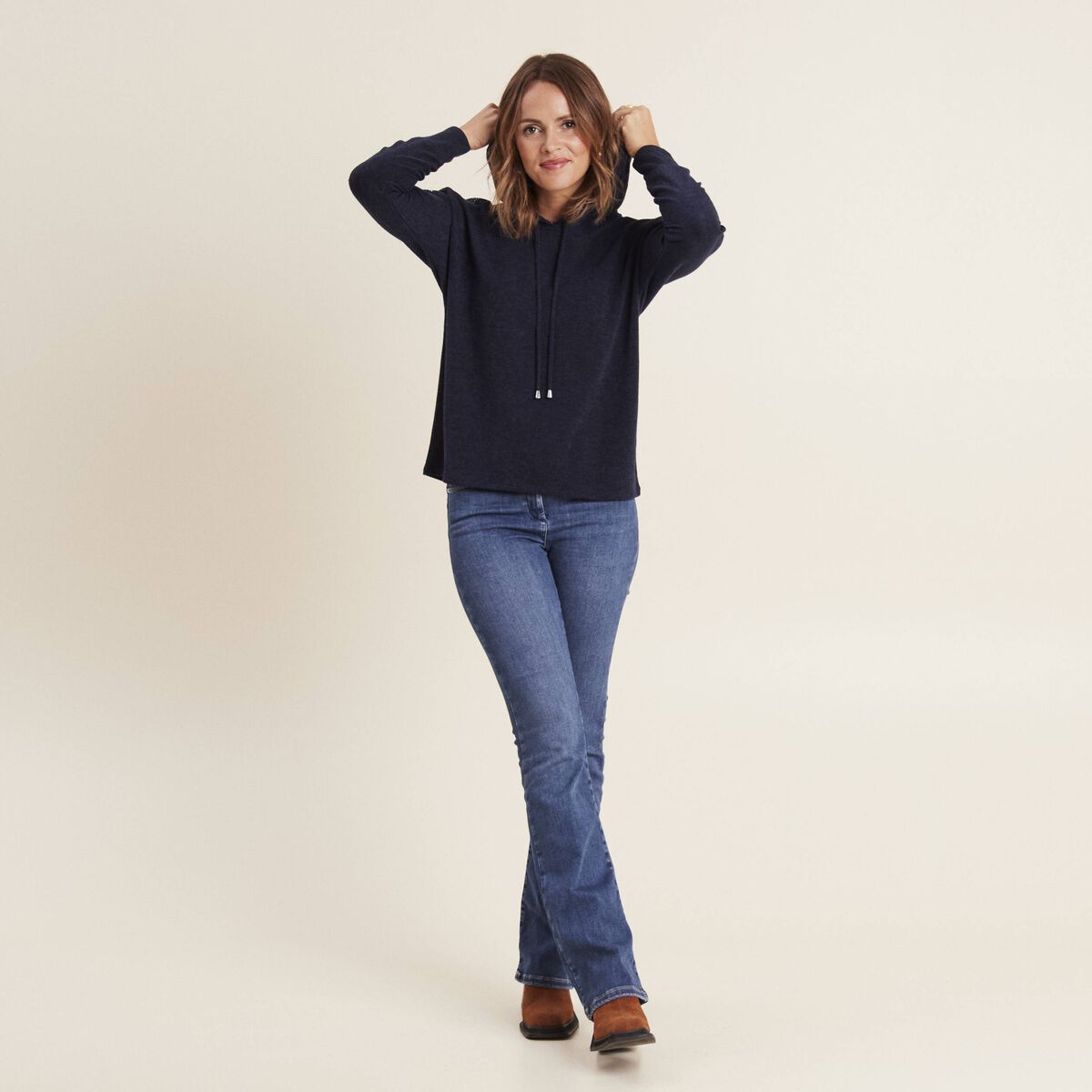 Sweat &agrave; capuche bleu marine femme