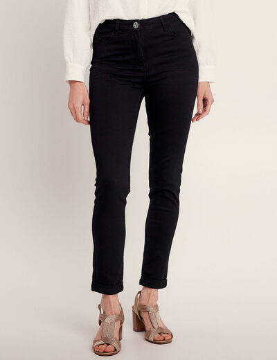 Jean ajusté taille standard 7/8ème noir femme