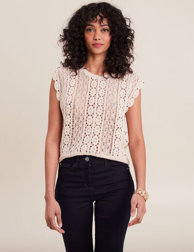 Débardeur macramé ecru femme