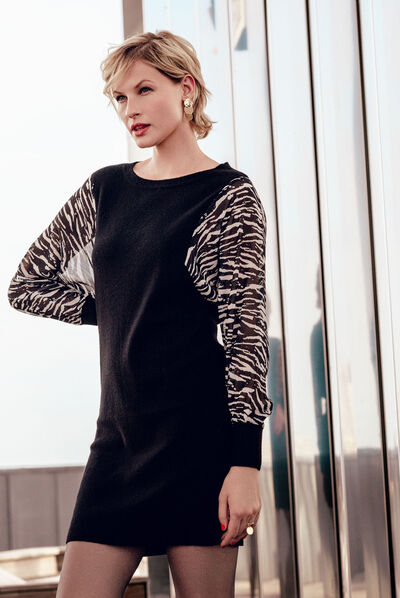 Robe pull moulante noir femme