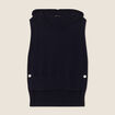 Pull sans manches &agrave; capuche bleu fonc&eacute; femme