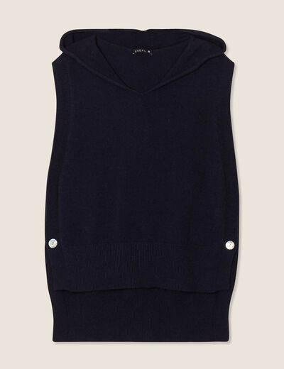 Pull sans manches à capuche bleu foncé femme