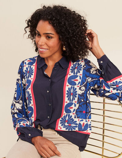 Chemise manches longues fluide bleu femme