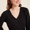 Top droit col V manches longues noir femme