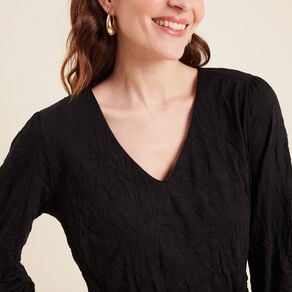 top droit col v manches longues noir femme Top droit col V manches longues noir femme
