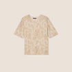 Pull col rond manches courtes beige femme