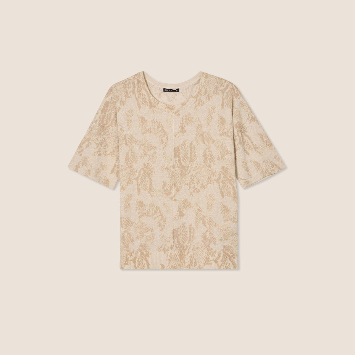 Pull col rond manches courtes beige femme