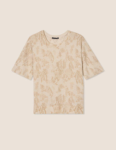 Pull col rond manches courtes beige femme