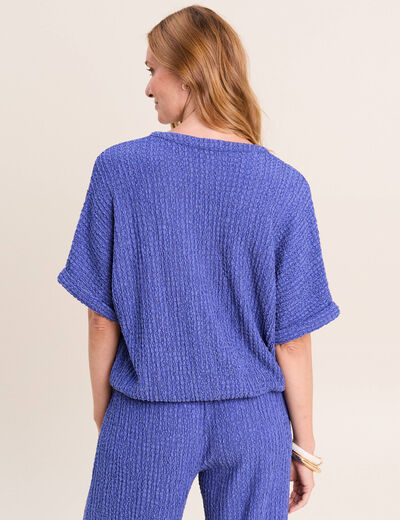 Chemisette effet boule manches courtes bleu roi femme