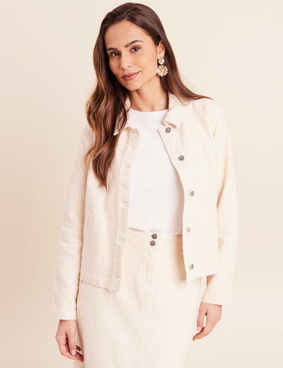 Veste en coton manches longues ivoire femme