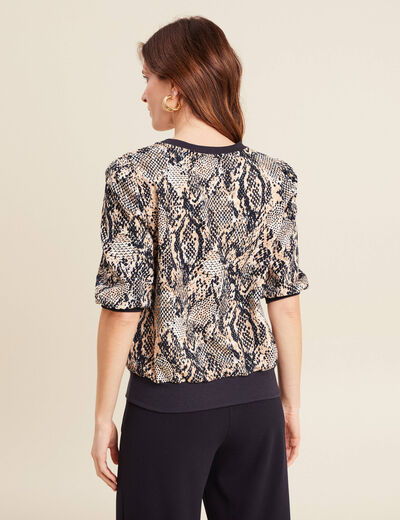 T-shirt manches 3/4 beige femme