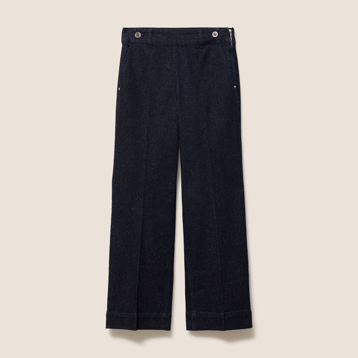 Jean large taille haute &agrave; paillettes denim brut femme