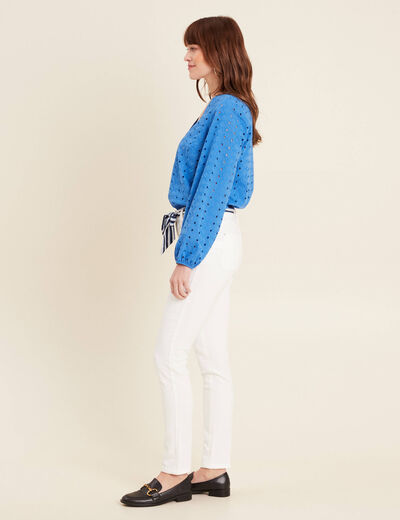 Jean ajusté taille basculée ecru femme