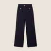 Pantalon coupe droite taille haute bleu fonc&eacute; femme
