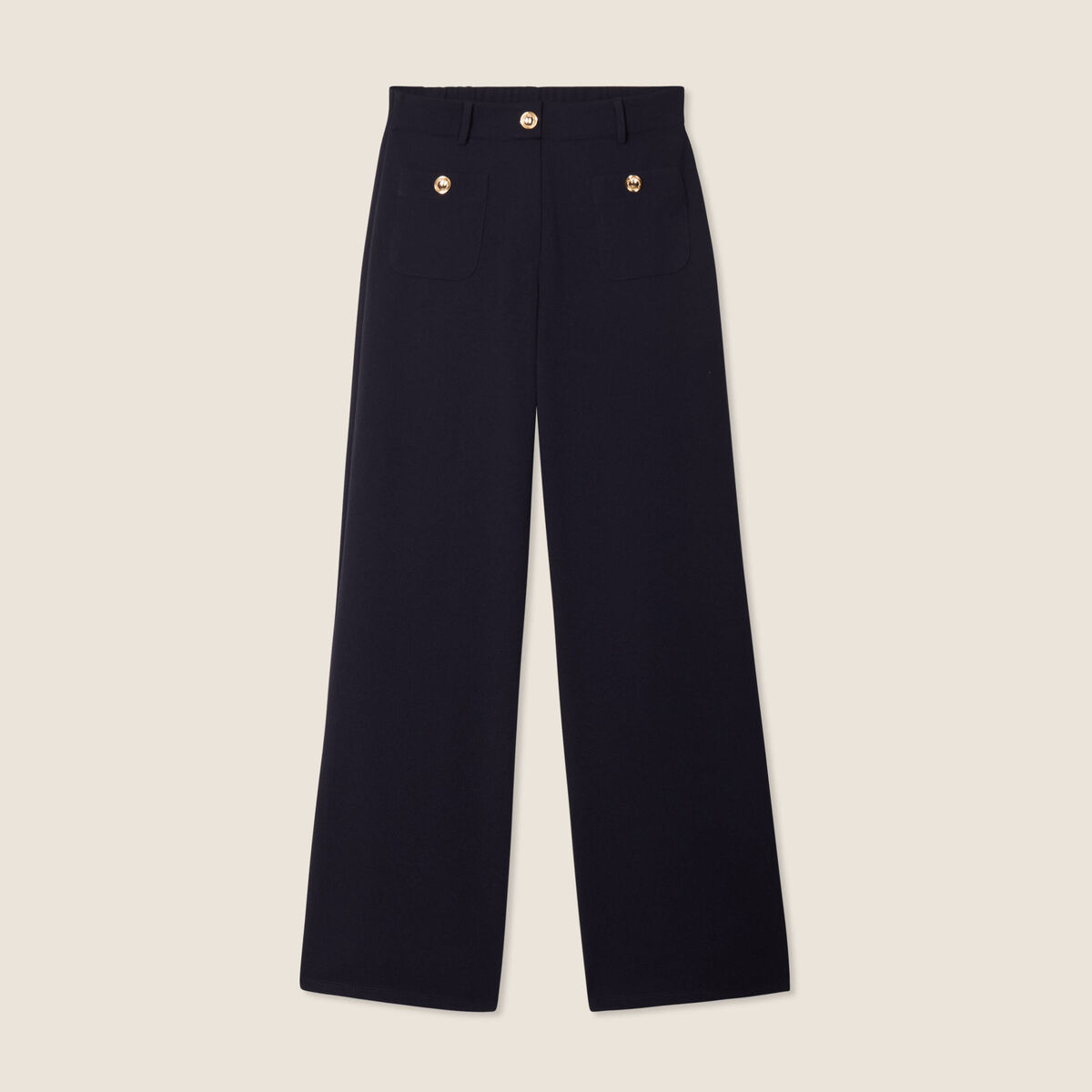 Pantalon coupe droite taille haute bleu fonc&eacute; femme