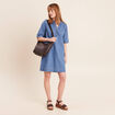 Robe courte &eacute;vas&eacute;e jean col montant denim double stone femme