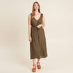 Robe midi &eacute;vas&eacute;e satin vert kaki femme