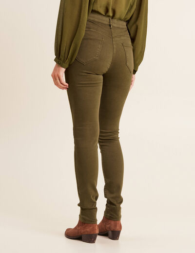 Jean magique ajusté taille standard vert kaki femme