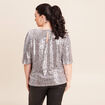 T-shirt &agrave; sequins manches coudes gris argent femme