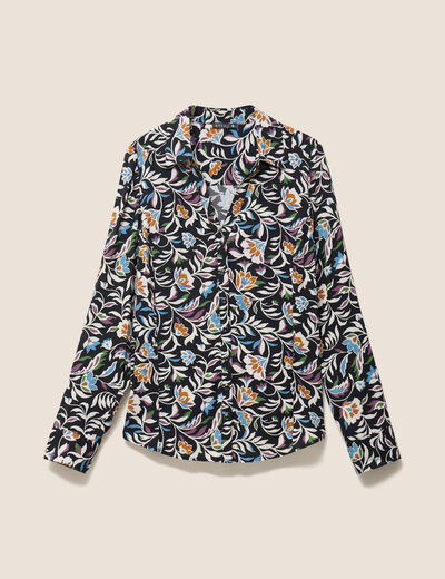 Chemise cintr&eacute;e manches longues fluide noir femme