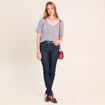 T-shirt droit broderie manches courtes bleu femme