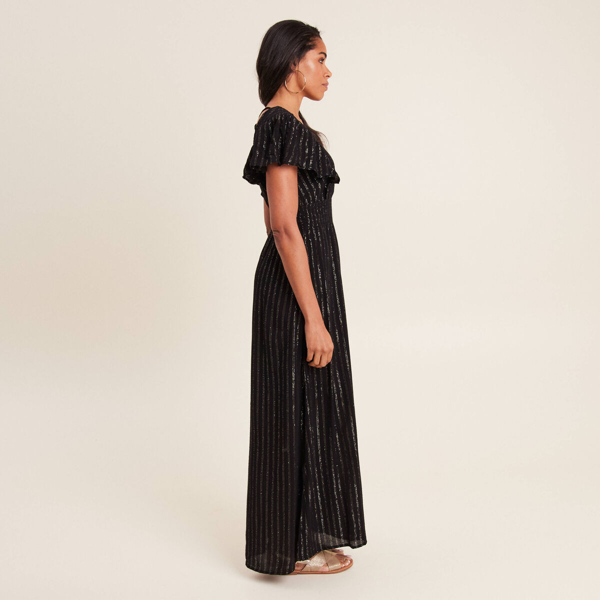 Robe longue droite fluide noir femme
