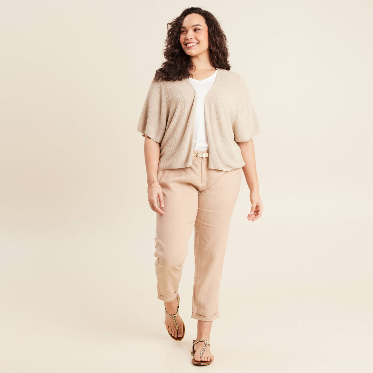 Pantalon flou ceinturé sable femme
