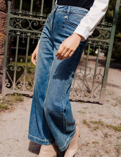 Jean large à pont denim stone femme