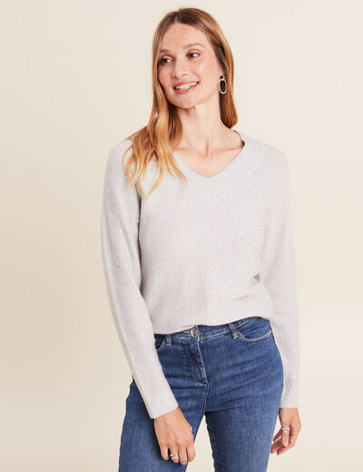 Pull manches longues gris clair femme