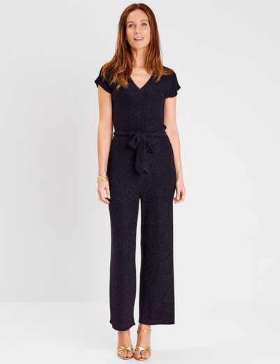 Combinaison pantalon ceinturée noir femme
