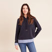 Sweat &agrave; capuche manches longues bleu marine femme