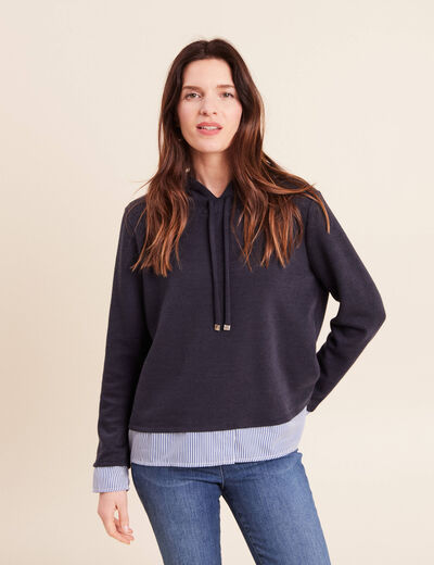 Sweat &agrave; capuche manches longues bleu marine femme