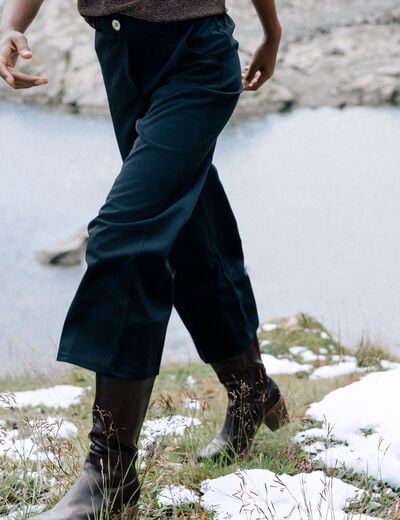 Pantalon coupe large &agrave; pinces noir femme