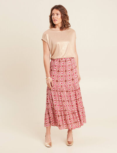 Jupe midi droite fluide rose femme