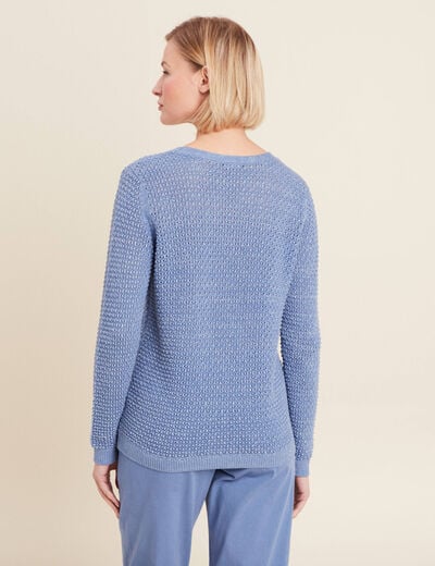 Pull manches longues col en V bleu ciel femme