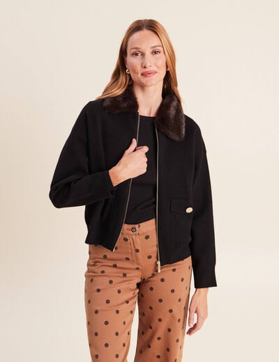 Gilet doubl&eacute; col chemise noir femme