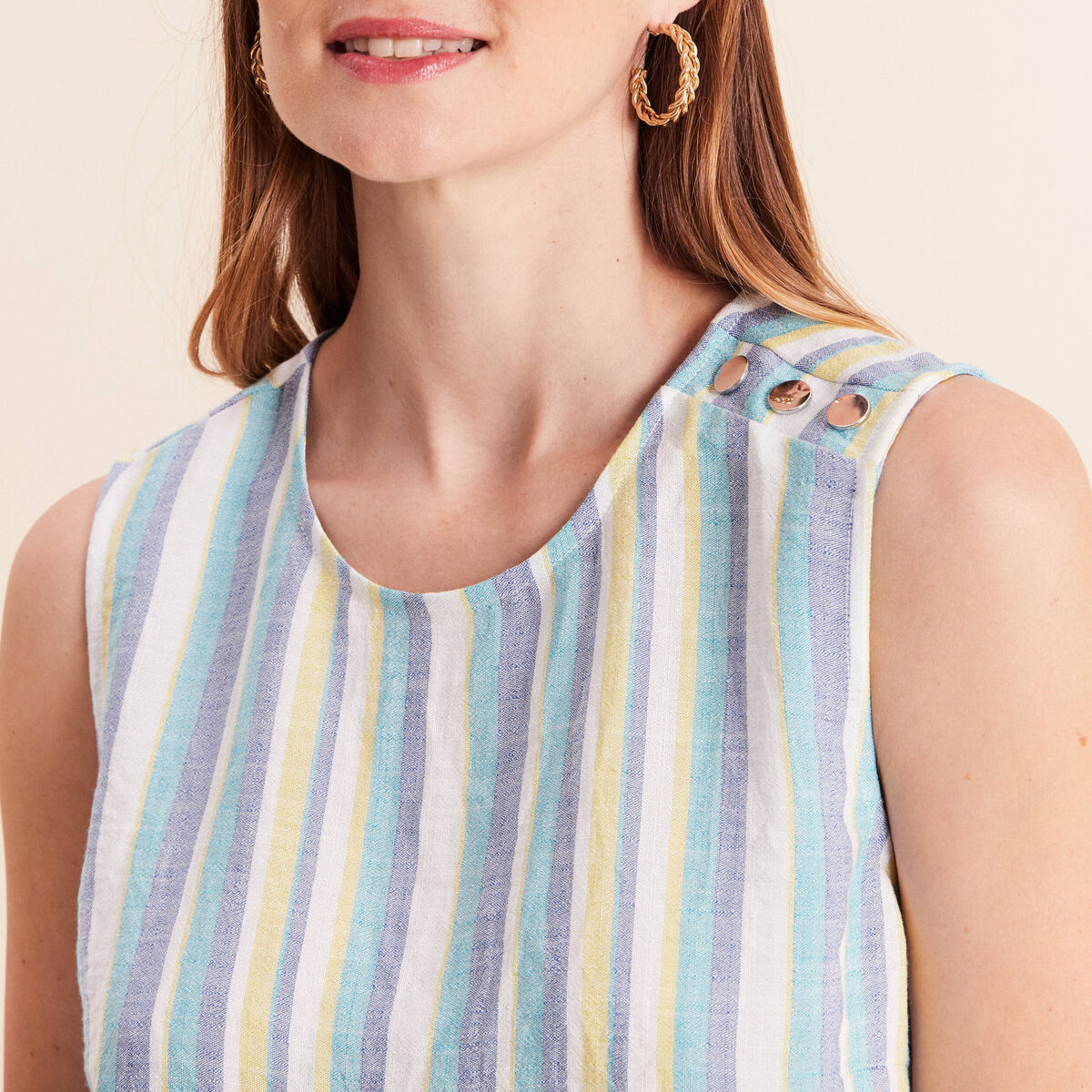 Blouse sans manches col rond bleu femme