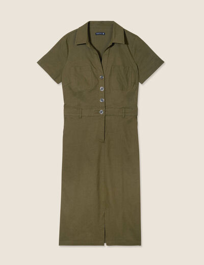 Robe ajustée manches courtes vert olive femme