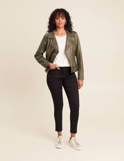 Veste esprit motard zippée vert kaki femme