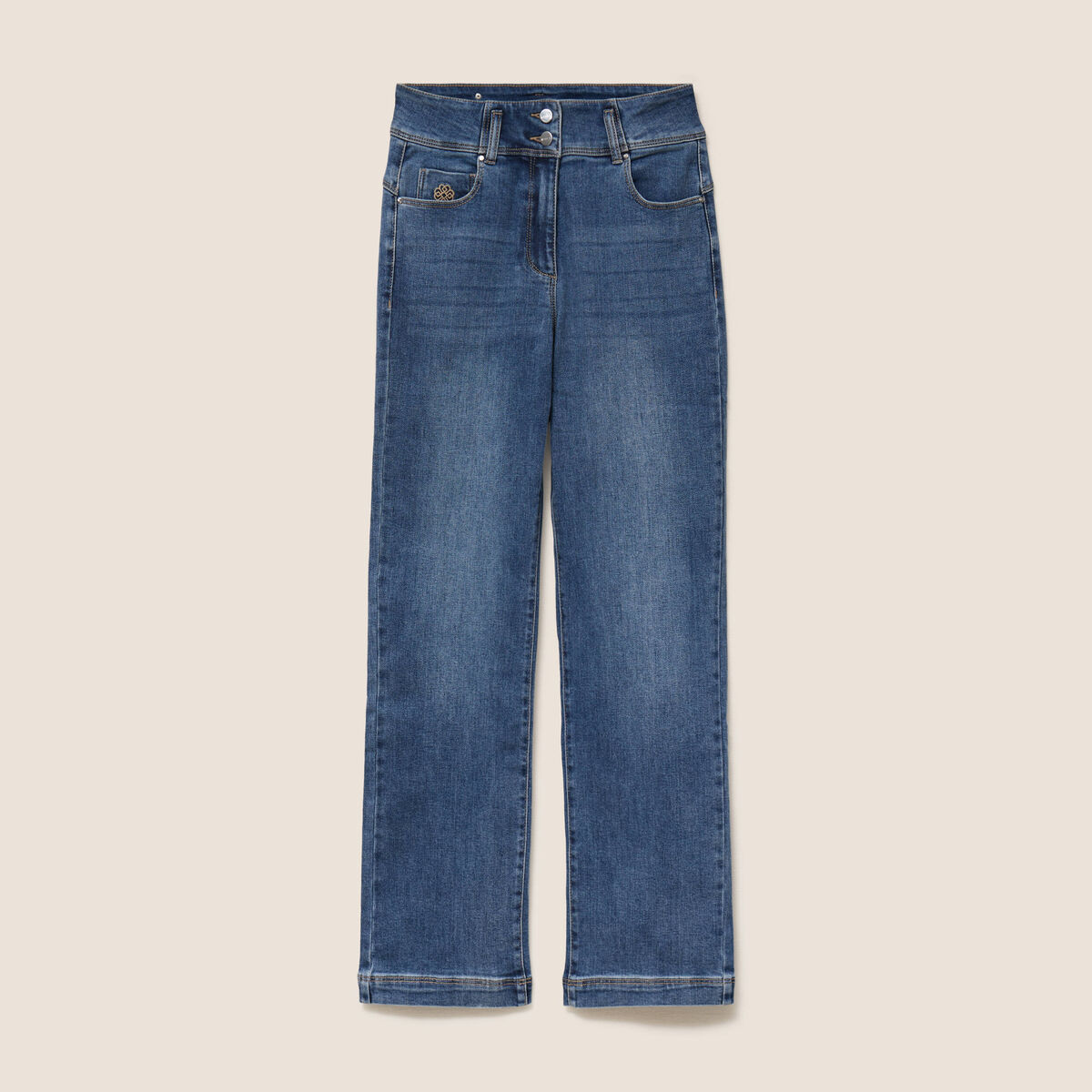 Jean coupe droite taille haute denim stone femme