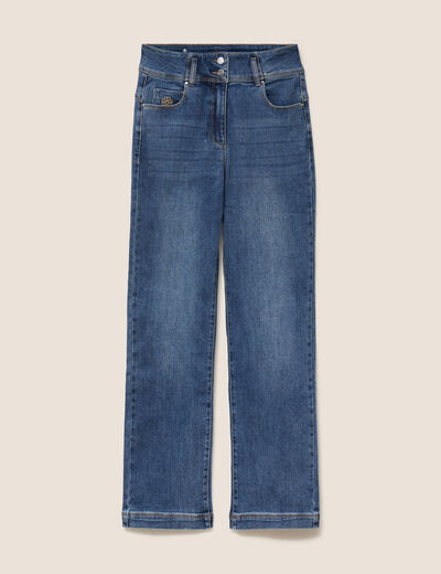 Jean coupe droite taille haute denim stone femme