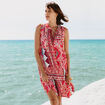 Robe courte &eacute;vas&eacute;e col tunisien rose femme