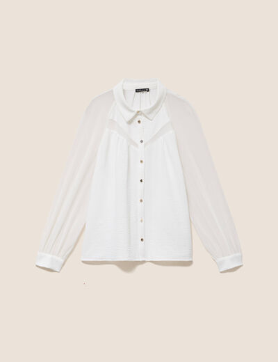 Chemise ample voile doubl&eacute;e col chemise ecru femme