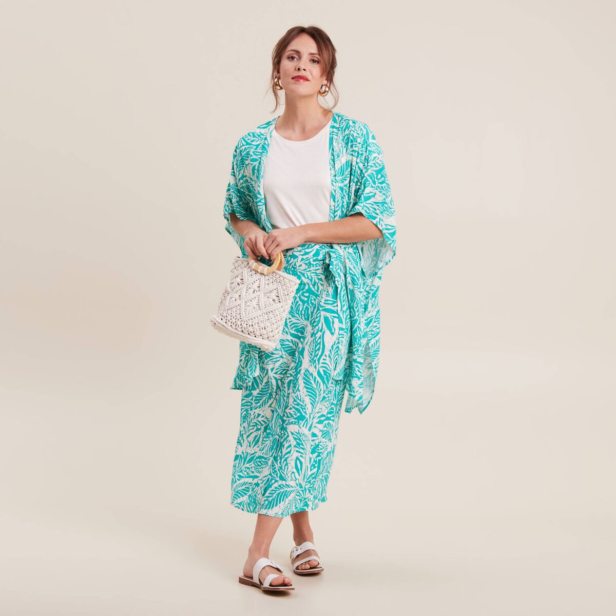 Kimono dos smock&eacute; vert &eacute;meraude femme