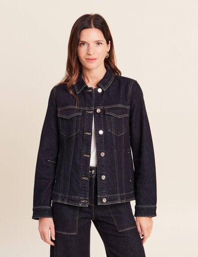 Veste cintr&eacute;e courte en jean denim brut femme