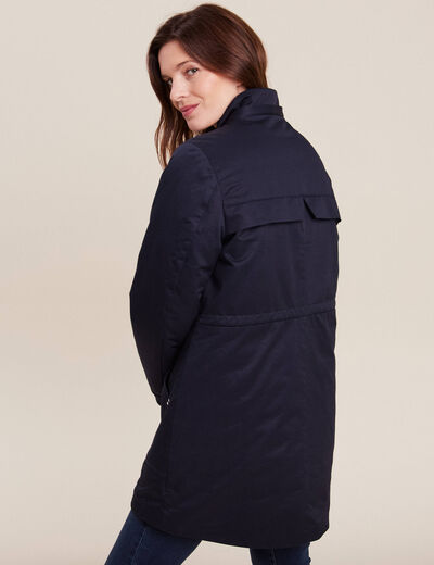 Parka cintrée capuche fourrure bleu foncé femme