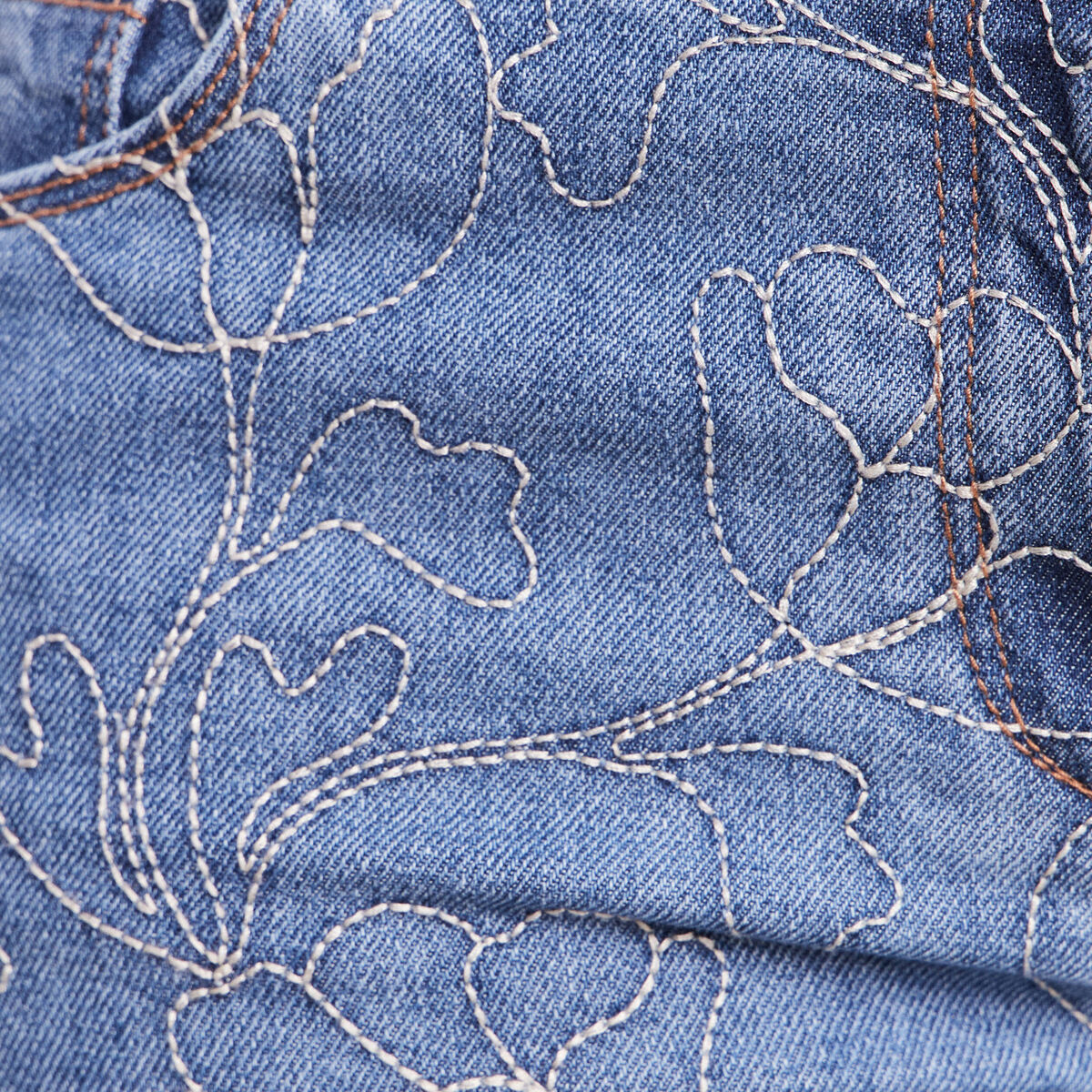 Jean coupe droite 7/8&egrave;me taille bascul&eacute;e denim double stone femme